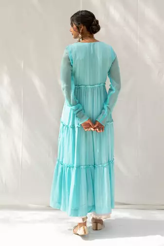Bheeni Turquoise Anarkali Set