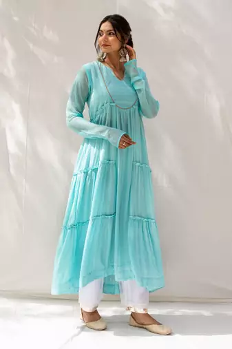 Bheeni Turquoise Anarkali Set