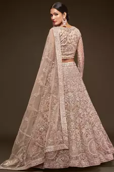 Glamorous Beige Embroidered Net Wedding Wear Lehenga Choli