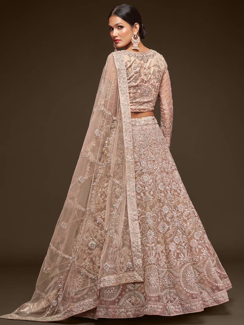 Glamorous Beige Embroidered Net Wedding Wear Lehenga Choli