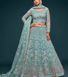 sea blue embroidered net lehenga set choli with dupatta