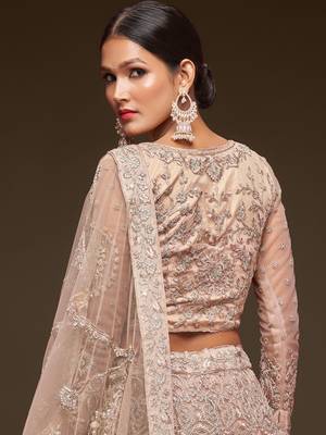 Glamorous Beige Embroidered Net Wedding Wear Lehenga Choli 8
