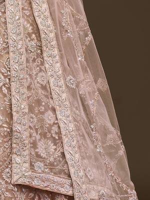Glamorous Beige Embroidered Net Wedding Wear Lehenga Choli 10