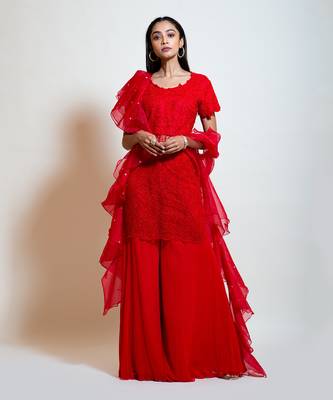 Cherry Red Sharara Set 1