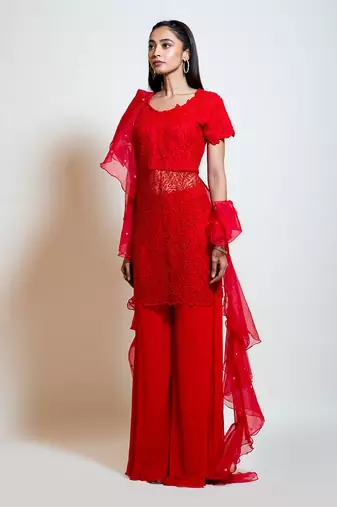 Cherry Red Sharara Set