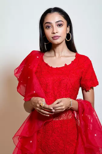Cherry Red Sharara Set