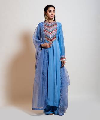 Greyish Blue Anarkali Set. 1