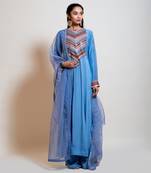 Greyish Blue Anarkali Set.