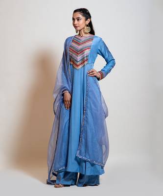 Greyish Blue Anarkali Set. 2