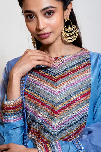 Greyish Blue Anarkali Set.