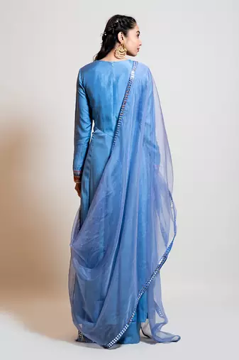 Greyish Blue Anarkali Set.