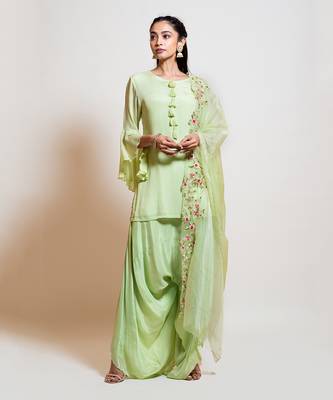 Lime Green Dhoti Pant Set 1