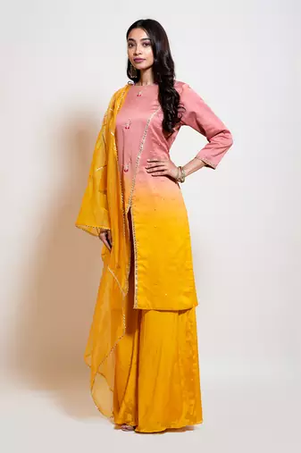 Peach Yellow Ombre Sharara Set