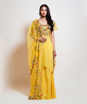 Light Yellow Kurta Flared Pant Set 1