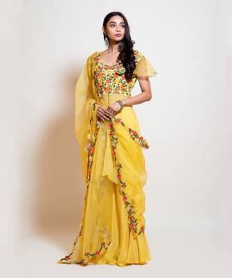 Light Yellow Kurta Flared Pant Set 2