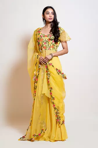 Light Yellow Kurta Flared Pant Set
