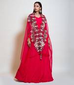 Fuchsia Rose Pink Cape Lehenga Set