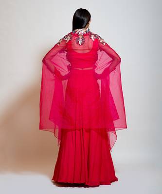 Fuchsia Rose Pink Cape Lehenga Set 3