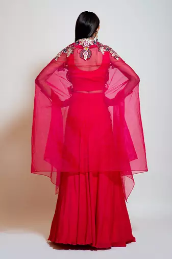 Fuchsia Rose Pink Cape Lehenga Set