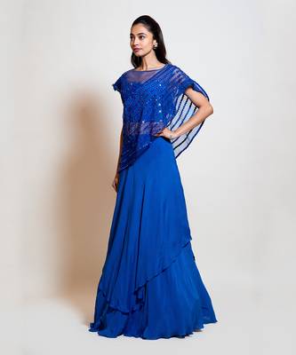Electric Blue Cape Lehenga Set 2