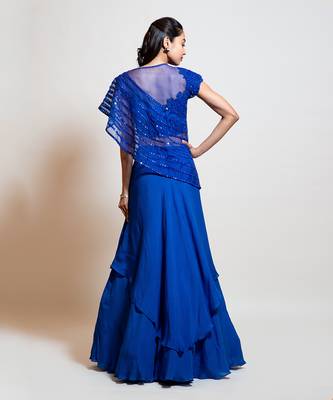 Electric Blue Cape Lehenga Set 4
