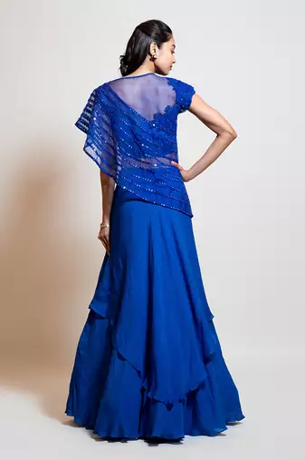 Electric Blue Cape Lehenga Set