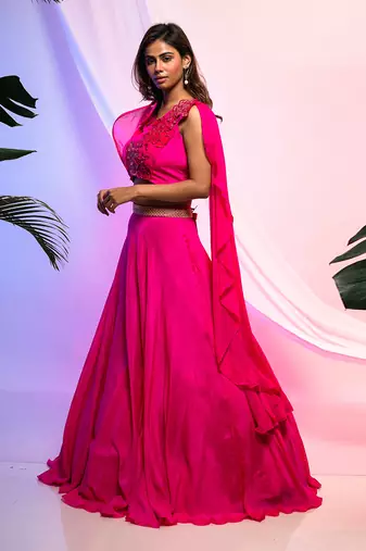 Fluid Fuscia Lehenga Set