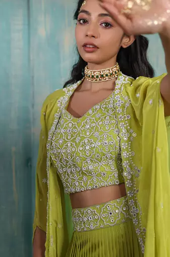 Parrot Green Lehenga Set