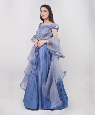 Blue Structured Blouse Lehenga Set 1