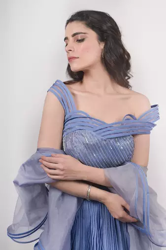 Blue Structured Blouse Lehenga Set