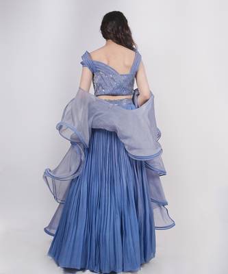 Blue Structured Blouse Lehenga Set 3