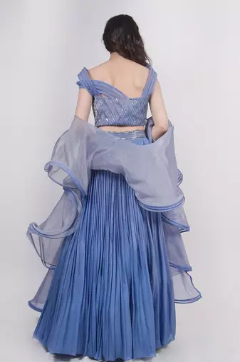 Blue Structured Blouse Lehenga Set