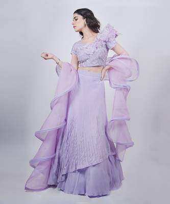 Lavender Structured Blouse With Double Layered Skirt 1