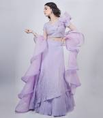 Lavender Structured Blouse With Double Layered Skirt