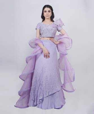 Lavender Structured Blouse With Double Layered Skirt 2