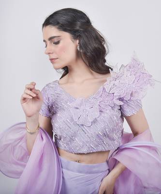 Lavender Structured Blouse With Double Layered Skirt 3