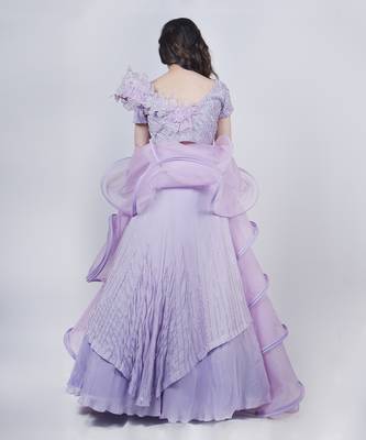 Lavender Structured Blouse With Double Layered Skirt 4