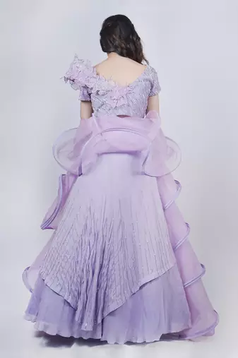 Lavender Structured Blouse With Double Layered Skirt
