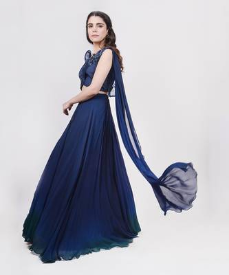 Midnight Blue Structured Blouse Ombre Lehenga Set 2