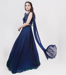 Midnight Blue Structured Blouse Ombre Lehenga Set