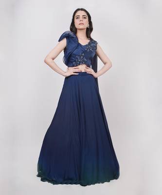 Midnight Blue Structured Blouse Ombre Lehenga Set 1