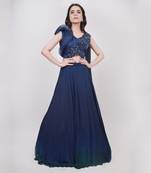 Midnight Blue Structured Blouse Ombre Lehenga Set