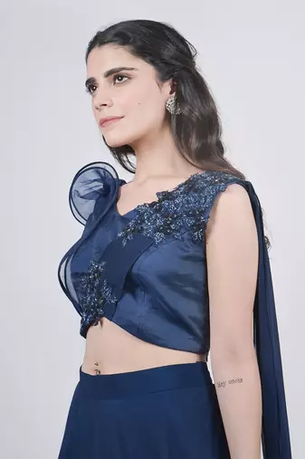 Midnight Blue Structured Blouse Ombre Lehenga Set