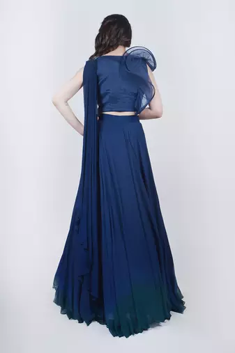 Midnight Blue Structured Blouse Ombre Lehenga Set