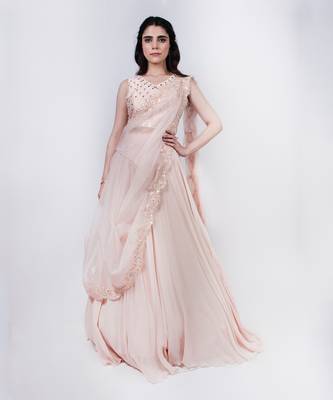 Baby Pink Draped Dupatta Lehenga Set 1