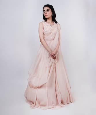 Baby Pink Draped Dupatta Lehenga Set 2