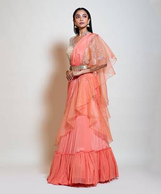 Peach Drape Lehenga Saree 2
