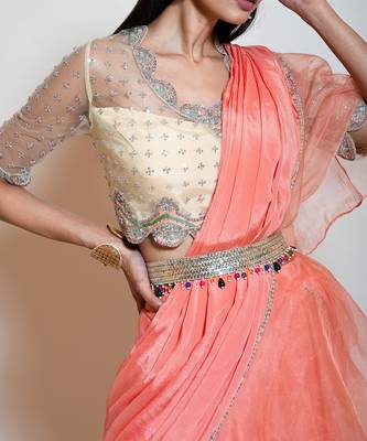 Peach Drape Lehenga Saree 3
