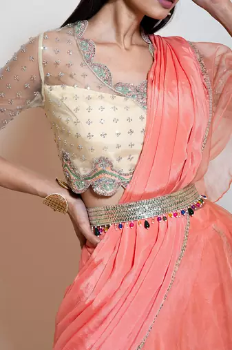 Peach Drape Lehenga Saree