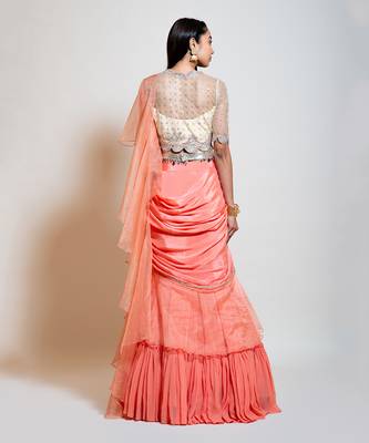 Peach Drape Lehenga Saree 4
